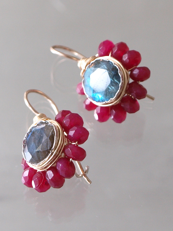 earrings Flower ruby and labradorite